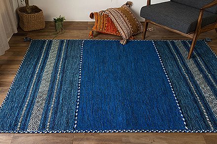 インド綿を使ったキリム柄の手織りコットンラグ 約140x200 cm 1.5畳